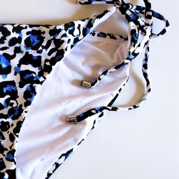 Victoria Secret Swim Bikini Bottom Extra-Large Side Tie Blue White Black Leopard - Picture 7 of 8